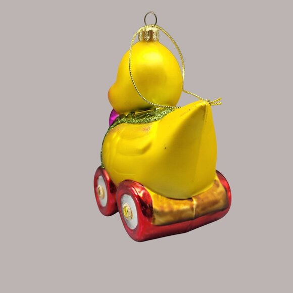 Holiday Duck Pull Toy Glass Ornament Christmas Tree Home Decor - Picture 7 of 15